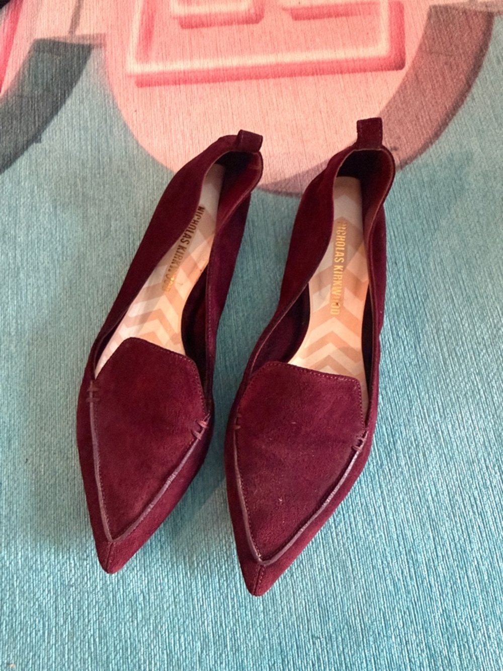 Nicholas Kirkwood Burgundy Suede Pointed-Toe Flats